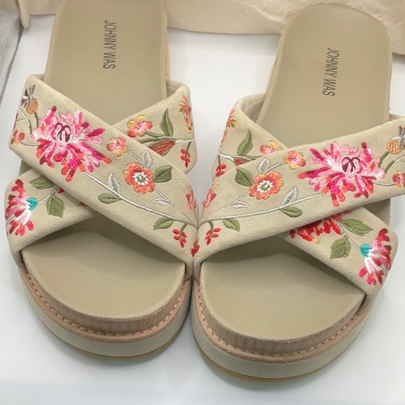 Johnny Was Cream and Pink Floral Sandals - Picture 3 of 6